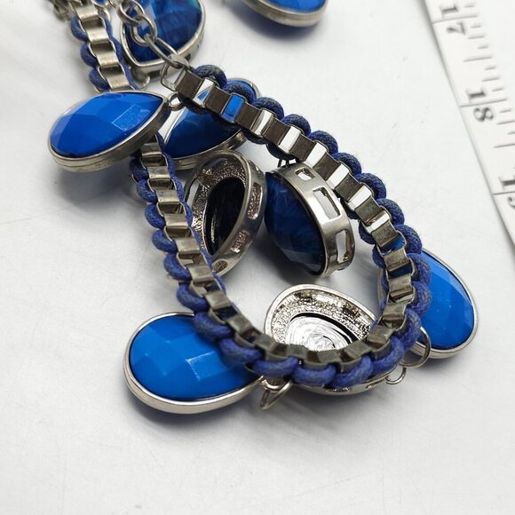 Blue Teardrop Statement Necklace Matching Earrings Set Silver Tone - Picture 7 of 9